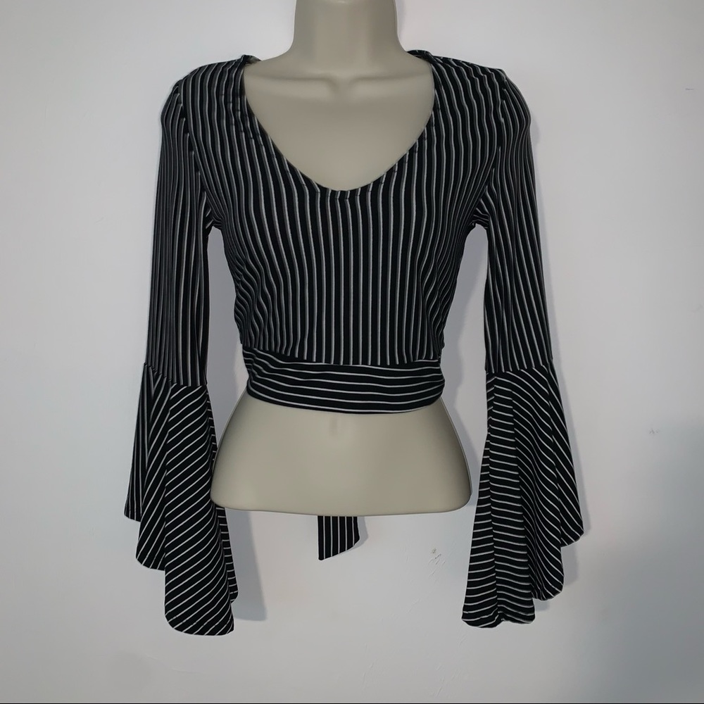 Polly & Esther Striped Crop Top with Bell Sleeves